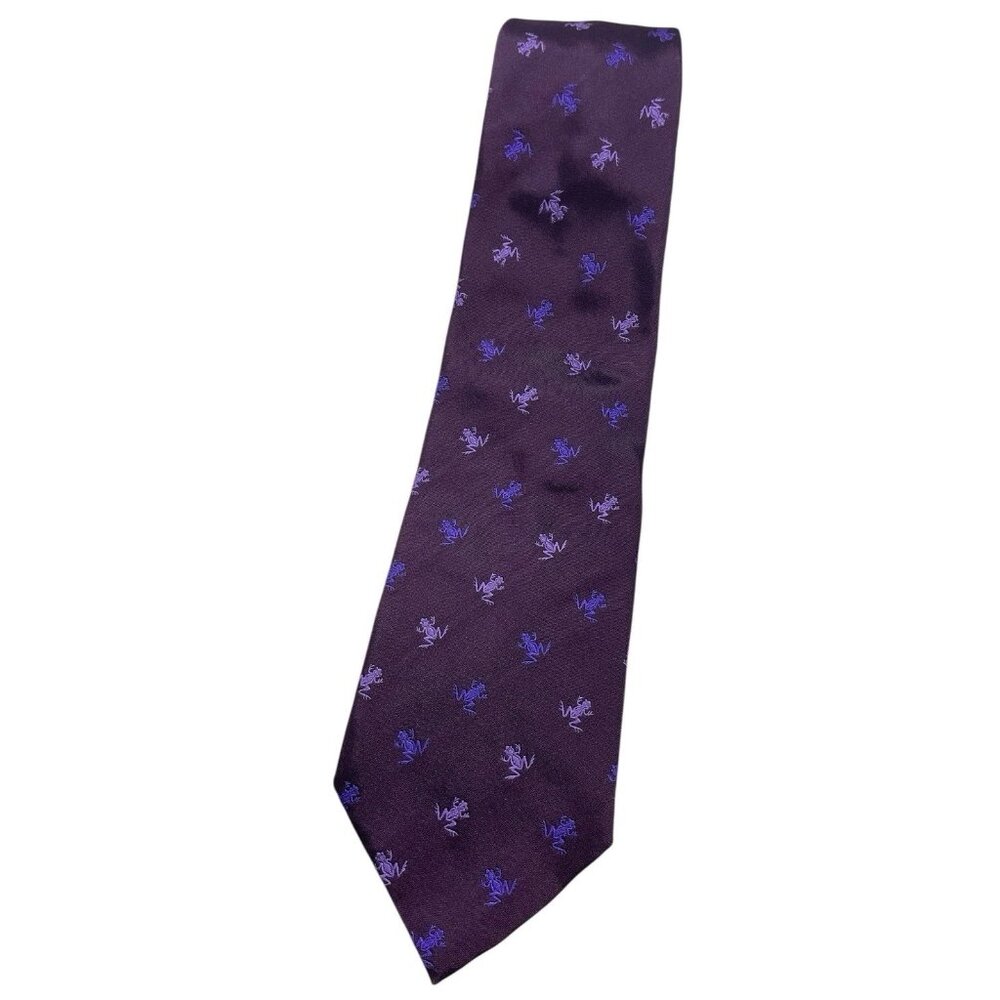 DUNHILL Men's 100% Silk Necktie LUXURY Tie Purple Frog W:3.7" EUC